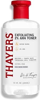 Thayers 2% AHA Exfoliating and Brightening Toner with Glycolic Acid, Lactic Acid and Witch Hazel, Smoothing and Pore Refining Skin Care for All Skin Types, 12 Fl Oz​
