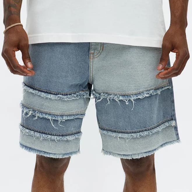 Fashion Nova Men's Relaxed Contrast with The Fray Denim Shorts