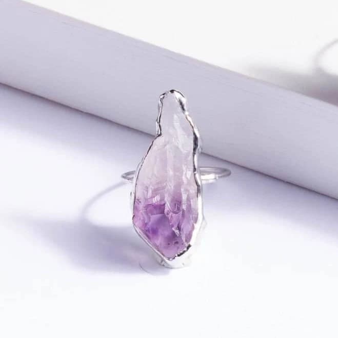 Sterling Silver Raw Amethyst Vertical Ring