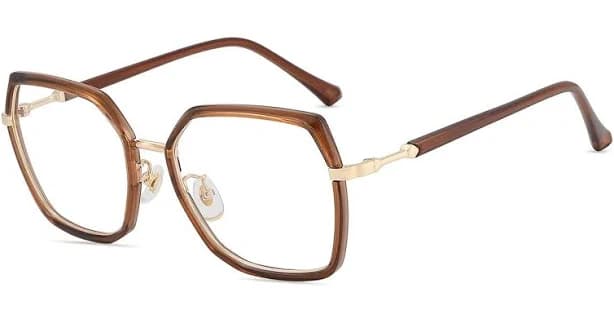 Firmoo Brown Gold Polygon Prescription Glasses Frame S0199