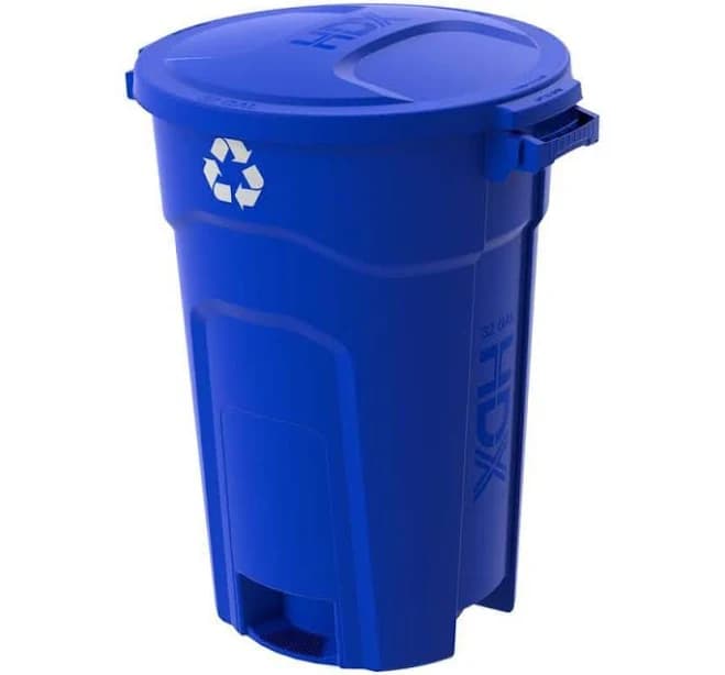 HDX 32 Gal. Blue Heavy Duty Outdoor Recycling Trash Can with Domed Lid