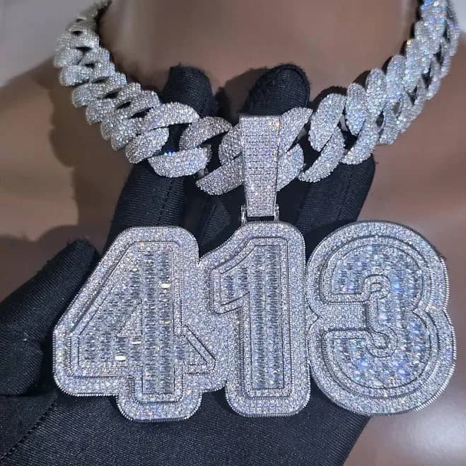 24mm Iced Out Baguette Letter Pendant with Cuban Link Chain