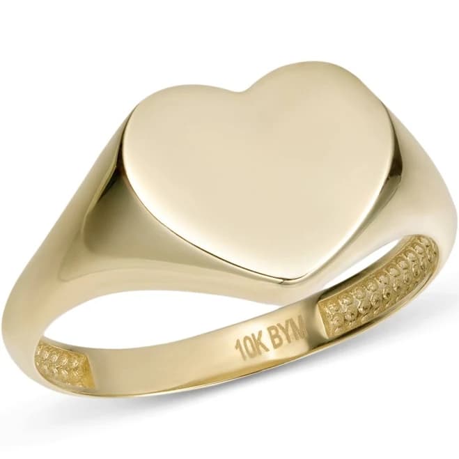 10K Yellow Gold Heart Signet Ring