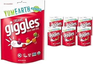 Organic Giggles Chewy Candy - Allergy Friendly (Top 9 Free), No Artificial Dyes, Non GMO, Gluten Free, Vegan Candy Snacks - 5 Ounce Bag (Pack of 6)