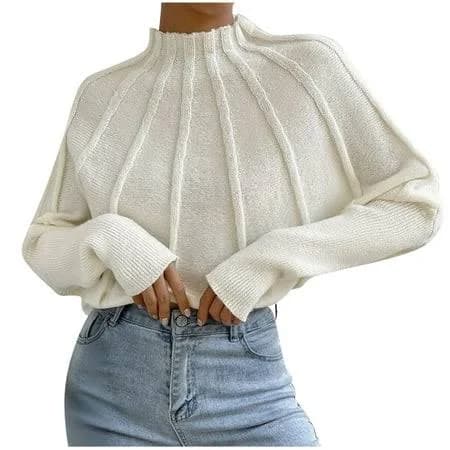 Women's Cropped Ribbed Knit Turtleneck Sweater