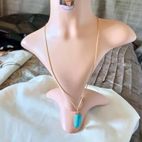 Vintage Rectangle Turquoise Square Pendant Necklace, 22 Inches