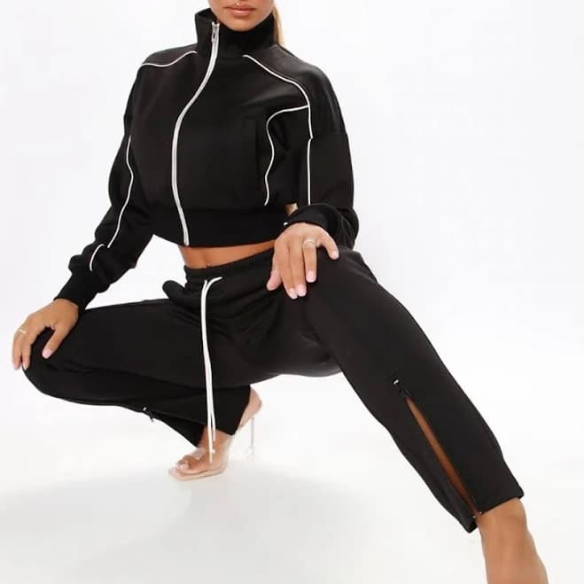 Fashion Nova Crop Jacket And Jogger Set - Women | Color: Black | Size: L