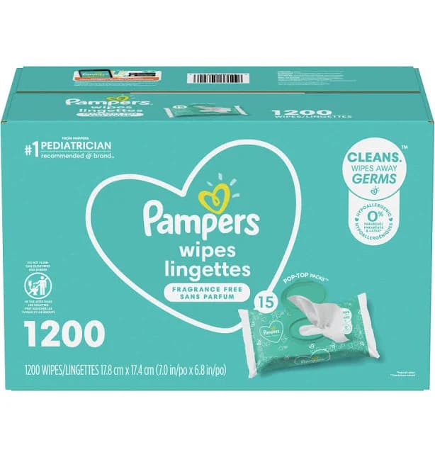 Pampers Baby Wipes Fragrance Free 1200 Ct