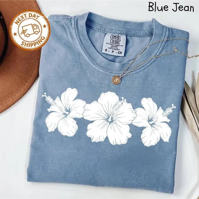 Comfort Colors Hibiscus Flower Shirt | Tropical Floral T-Shirt | Hawaii Vacation Beach Tee | Summer Vibes Shirt for Women | Coastal Tee