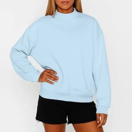 Baituer Mock Neck Sweatshirt Women Cute Plain Pullover Sweatshirts No Hood Casual Fall Long Sleeve Turtleneck Tops Light Blue M, Women's, Size: Medium