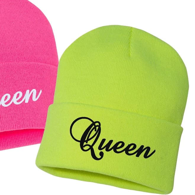Queen Embroidered Cuffed Beanie Hat