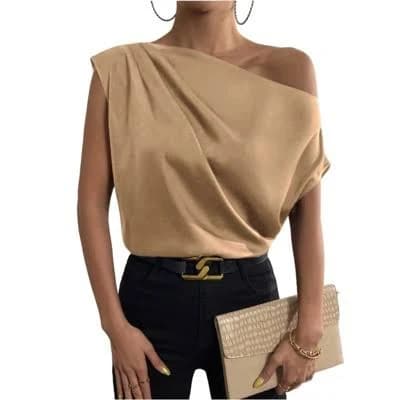 Women's Asymmetrical One-Shoulder Satin Blouse