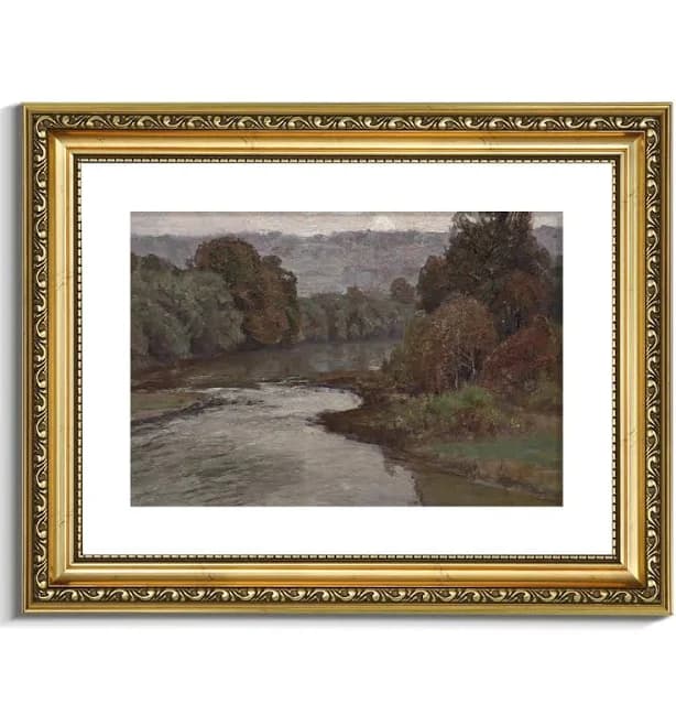 Vintage River Landscape Gold Framed Wall Art Astoria Grand