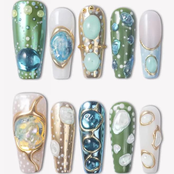 BEYONDCANVA Medium Square Multi-Color 3D Luxury Handmade Press On Nails