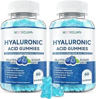 1000mg Hyaluronic Acid & Collagen Peptide Supplements with Biotin, Vitamins C & E - Hair Skin Nails Joints Health Support for Men & Women, Hair Growth, Blueberry Flavor, Gluten-Free 120 Gummies
