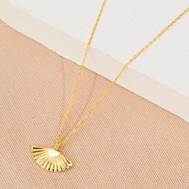 10K/14K/18K Solid Gold Dainty Fan Pendant Necklace