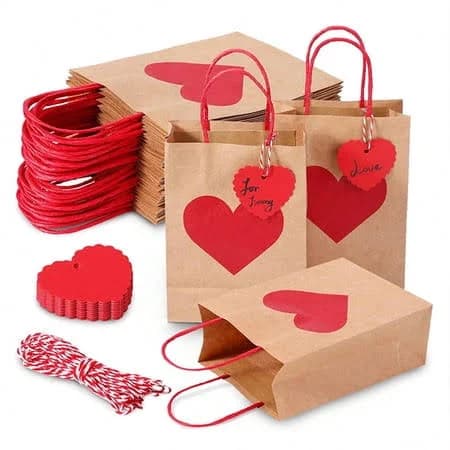 20 Pcs Valentine's Day Gift Bags with Handles and Heart Tags