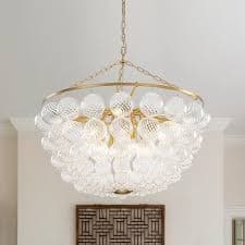 Glam Brass Tiered Swirled Glass Bubble Bead Cage Round Chandelier - Overstock - 43171044