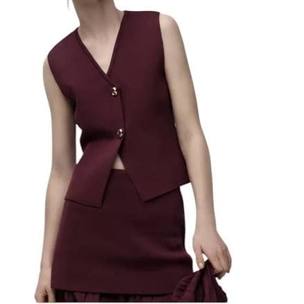 Zara 2 Piece Buttoned Knit Vest And Mini Skirt Set