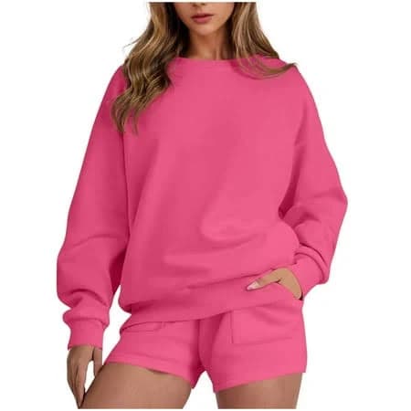 Women's Oversized Crewneck Sweatshirt and Shorts Tracksuit Set