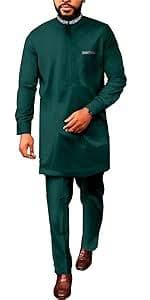 ATLYCOLOR African Dashiki Suits for Men 2 Piece Set Gold Embroidery Shirt Pant Outfits Nigerian Clothes Wedding Attire TR5 White Medium at Amazon Men's Clothing store