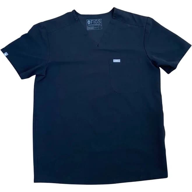 Figs Technical Collection Leon Scrub Top Black V-neck Short Sleeve