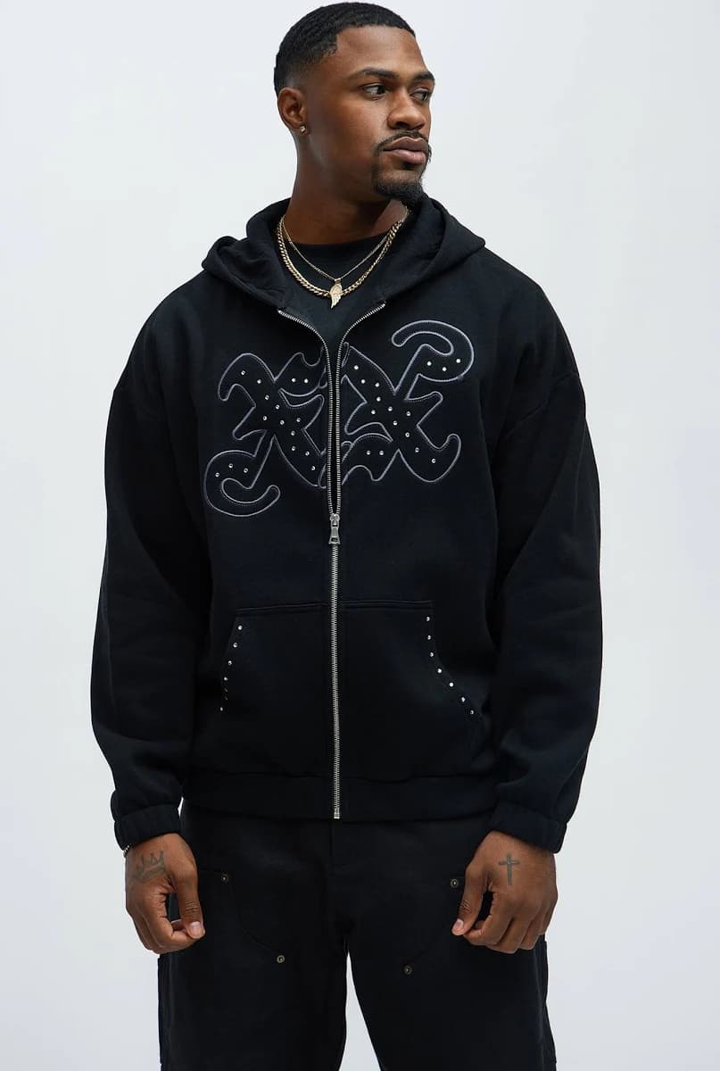Fashion Nova Men's Tyson Oversized Rhinestone Hoodie