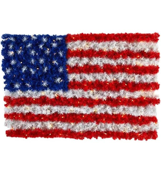 Nearly Natural x 2ft. Red, White, and Blue American Flag Wall Panel with 100 Warm LED Lights