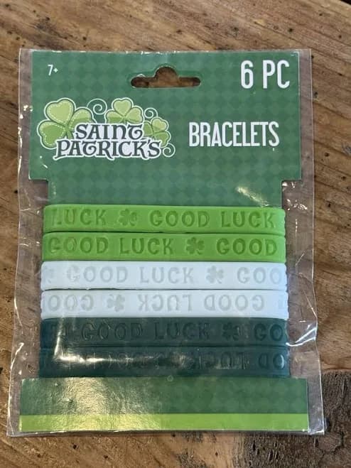 Silicone BRACELETS~Pkg of 6~GREEN/WHITE