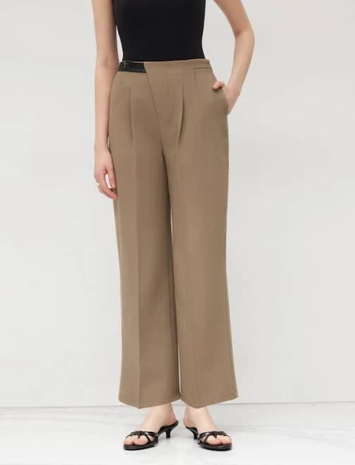 CIDER Women's Work Trousers Woven Petite Mid-Rise Belted Solid Straight-Leg For Work