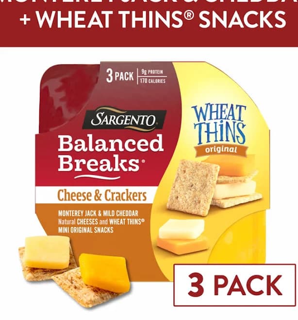 Sargento Balanced Breaks Cheese & Crackers Monterey Jack & Mild Cheddar Cheeses/Wheat Thins Mini Original Snacks