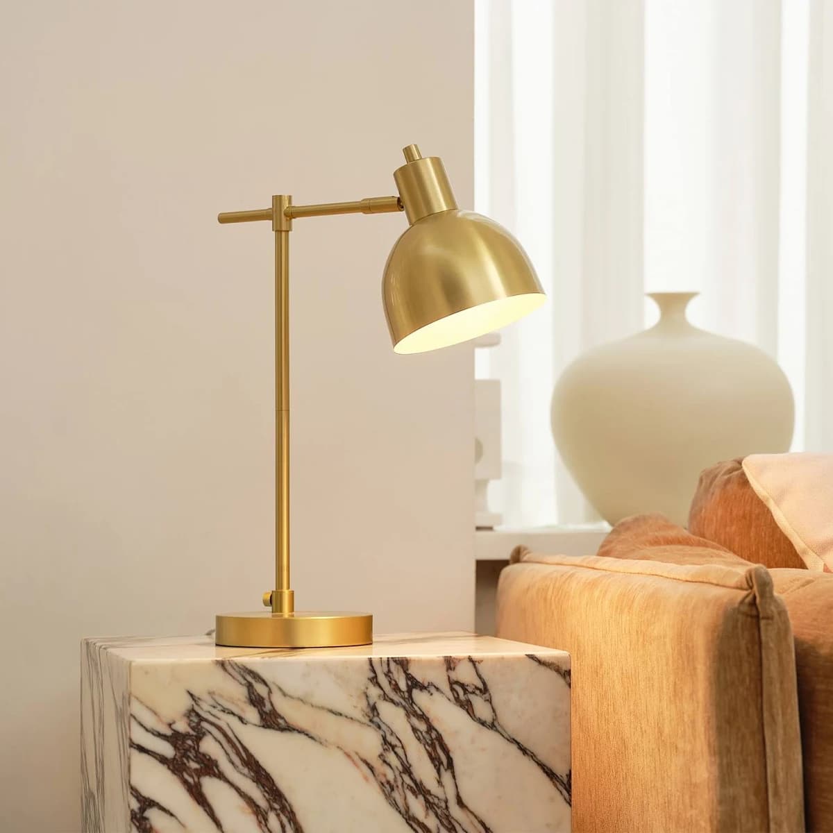 Globe Electric 18-in Adjustable Matte Brass Standard Desk Lamp with Metal Shade