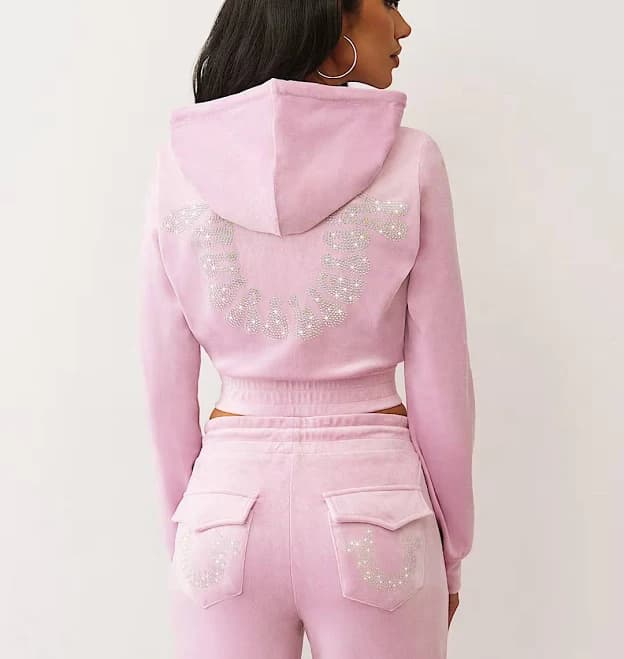 True Religion Women's Crystal Velour Zip Hoodie
