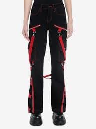 Black & Red Star Suspender Flare Pants | Hot Topic