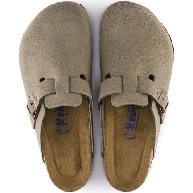 Birkenstock Boston Soft Footbed Suede Leather Taupe Clogs Women's