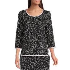 Sleep Sense Heart Print Scoop Neck 3/4 Sleeve Knit Coordinating Sleep Top, S - Heart Print