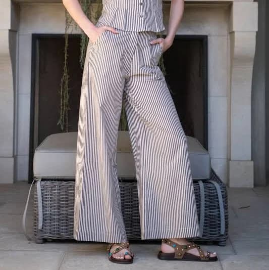 Brynn Wide Leg Striped Trousers