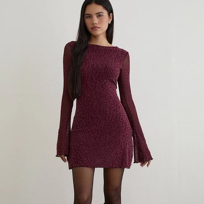 Flock Mini Leopard Long Sleeve Mini Dress