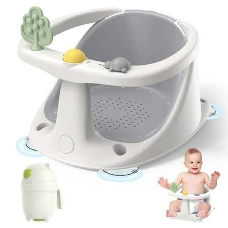 Baby Bath Seat for 6 Months and up - Non-Slip, Comfortable Bath Seat with Rinse Cup,Baby Bathing Essentials Grey, Size: 24 Months, Gray