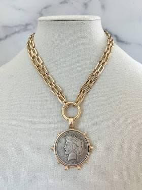 Vintage Gold Chunky Coin Medallion Necklace