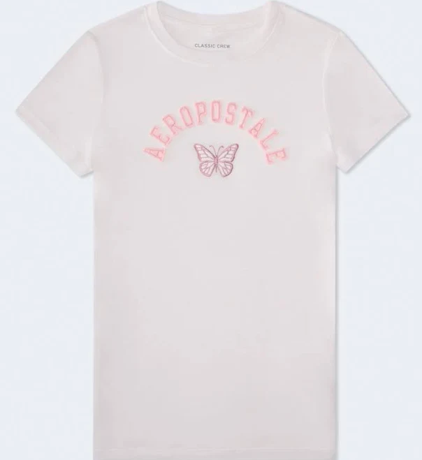 Aeropostale Women's Butterfly Applique Cotton Tee