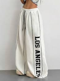 Coolane Women's Summer Daily Wear Streetwear Sportswear Game Day Contrast Piping Graphics White Wide Leg Sweatpants | SHEIN USA