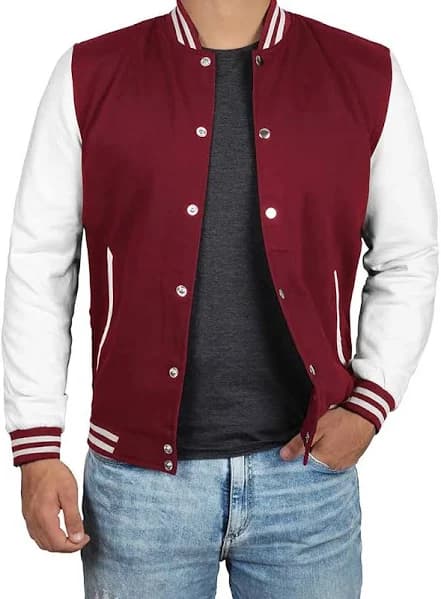 Men’s Maroon Letterman Baseball Jacket Varsity Bomber