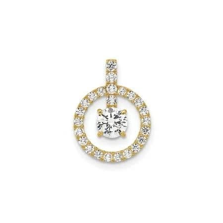 10K Yellow Gold Minimalist Round Cubic Zirconia Halo Pendant Necklace