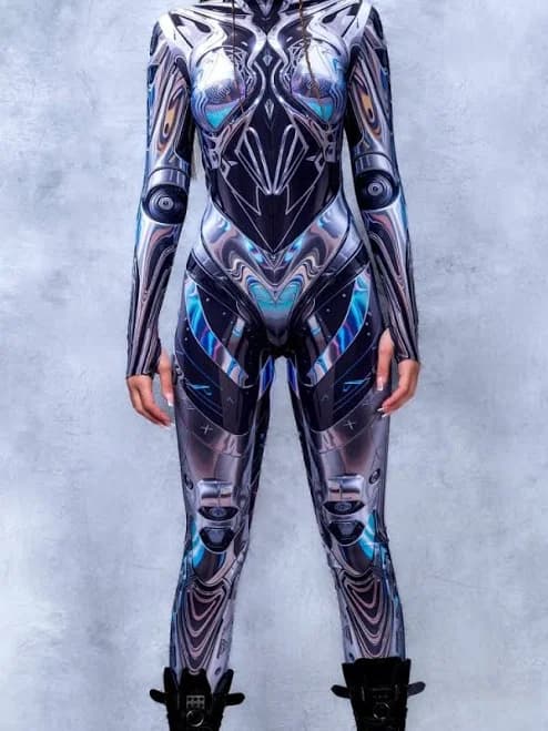 Future Galaxy Cyberpunk Bodysuit Mechanical Metal Armor Women