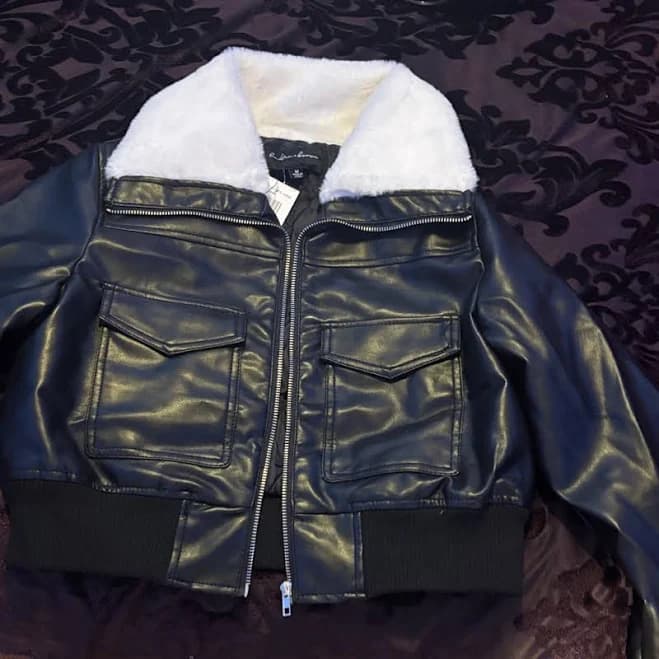 Leather Jacket with White Collar