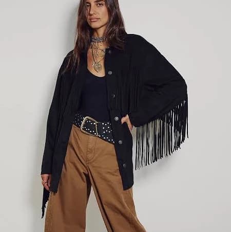 We The Free Fringe Out Vegan Suede Jacket at Free People in Black, Size: M
