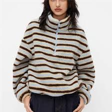 Womens Half Zip Sherpa Striped Fleece Jacket Stand Collar Long Sleeve Drawstring Oversized Sweatshirt Fuzzy Outerwear - AliExpress 200000345