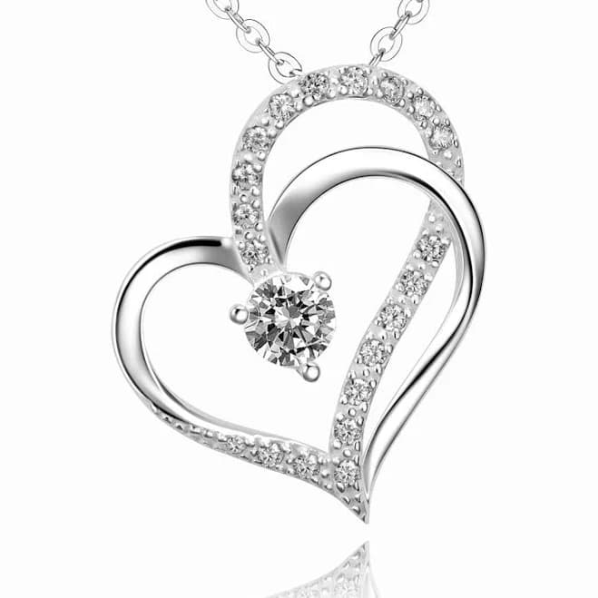 Eternity Silver Double Heart Necklace