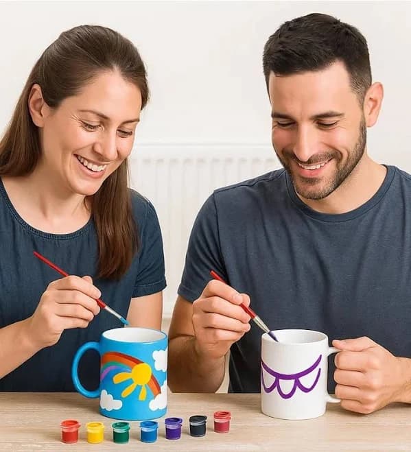 Design Your Own Mug - Set of 2 Paintable Lover Mugs | Handmade Gift Mugs | DIY Ceramic Painting Kit , Gift for Your Lover